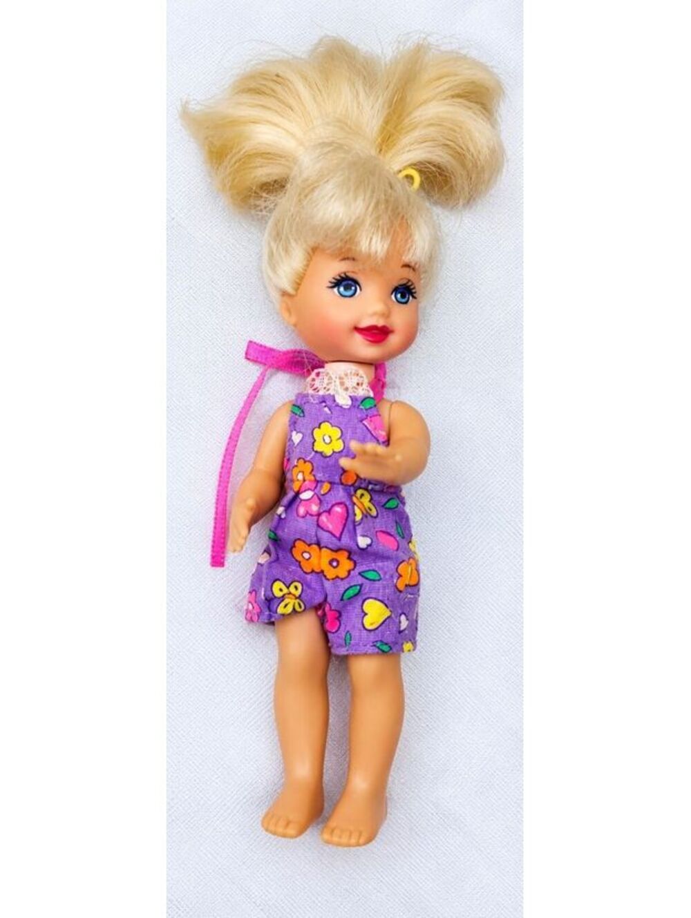 Vintage 1994 Mattel Kelly Club Blonde Doll Purple Floral Romper 4.5"